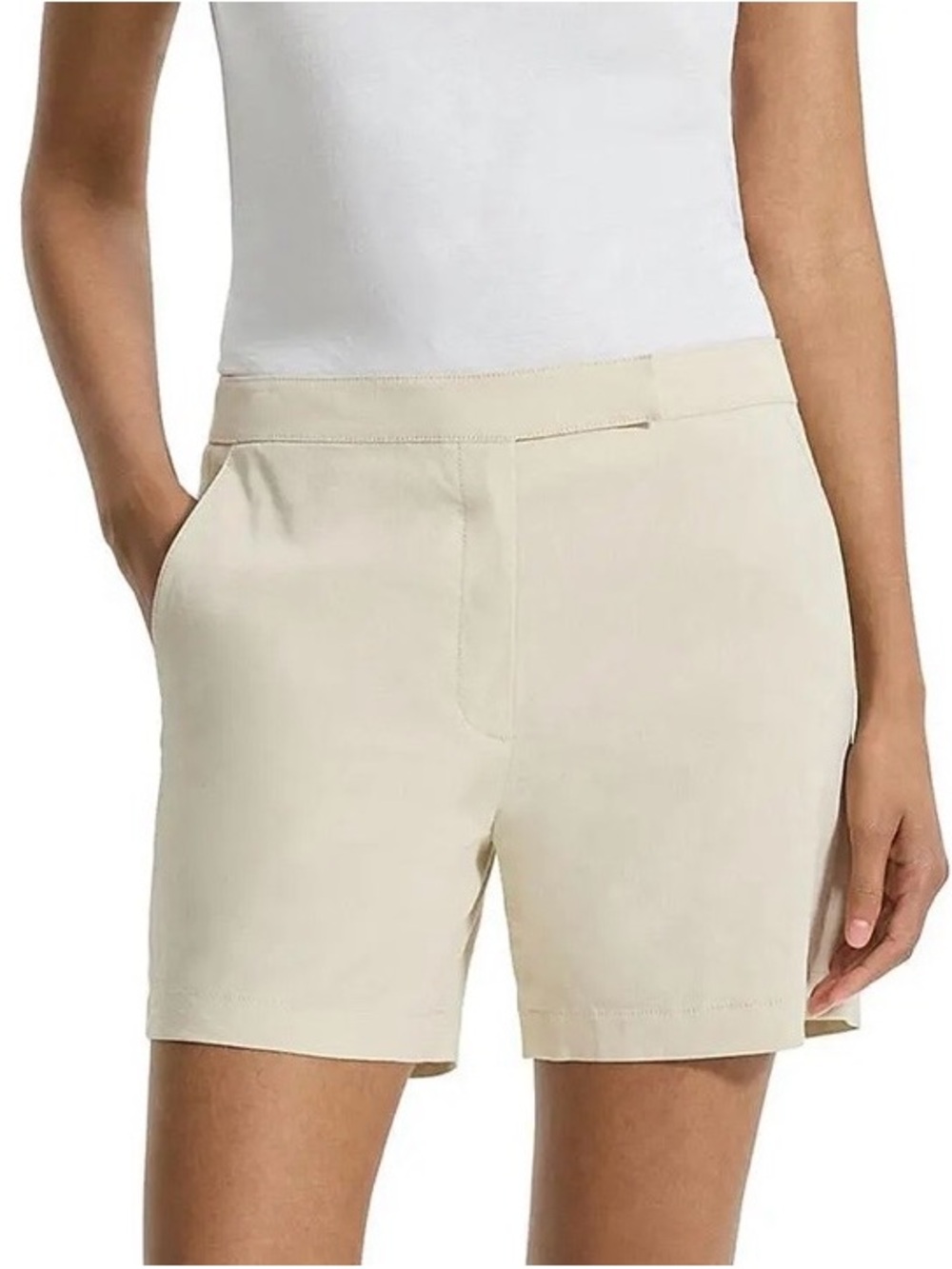 Theory Beige Stretch Canvas Tailored Shorts Size 6 Minimalist Quiet Luxury